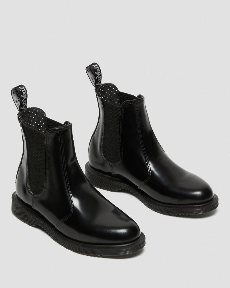 Black Women's Dr Martens Flora Smooth Leather Ankle Boots | CA 57ILH